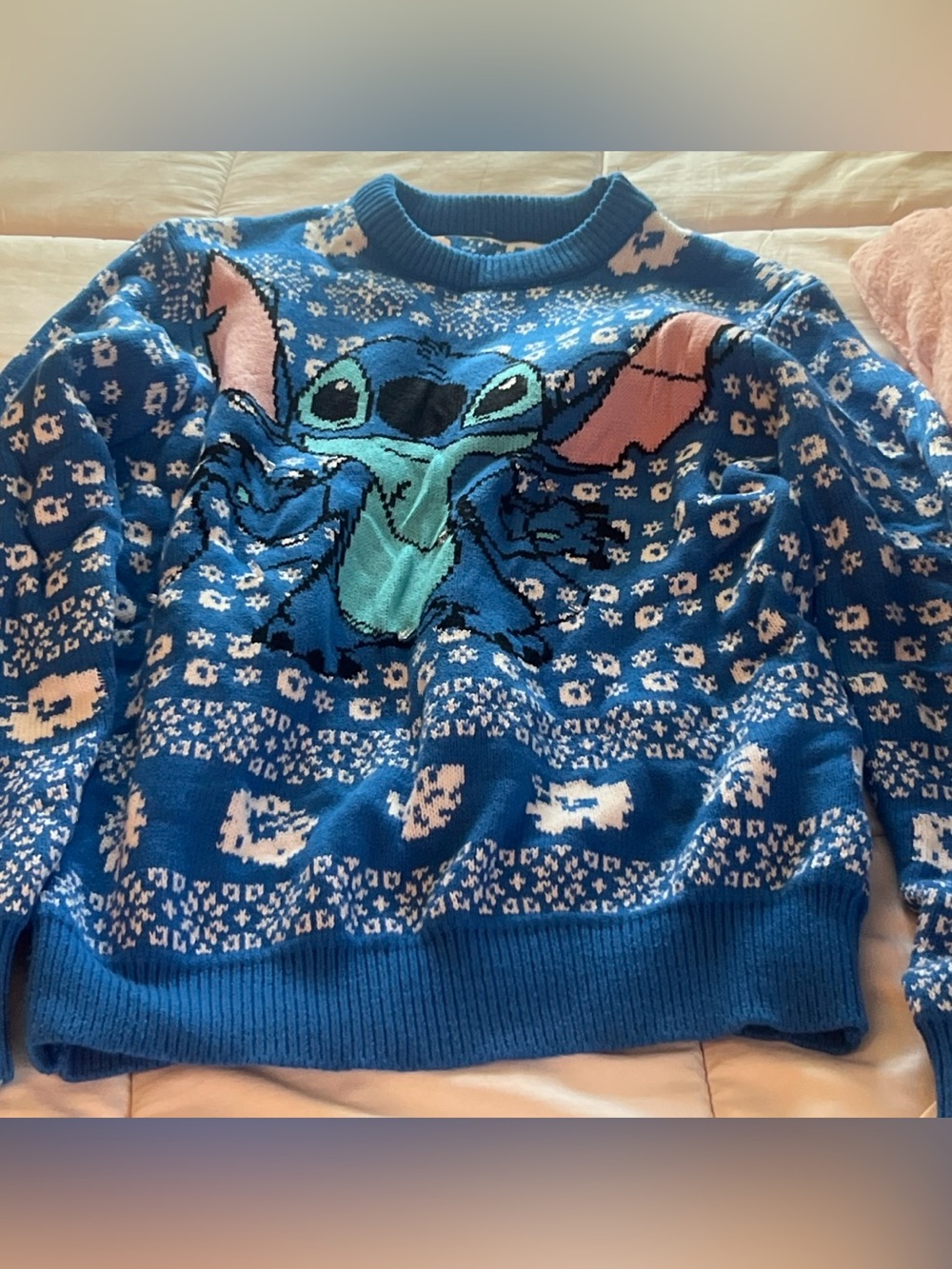 Disney Stitch Light Up Holiday Sweater Blue Size Small NWT
